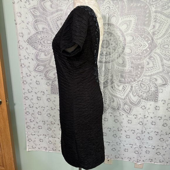 Nwt $198 Free People Low Back Beaded Shimmer Black Bodycon Short Sleeve Dress L - Picture 2 of 13